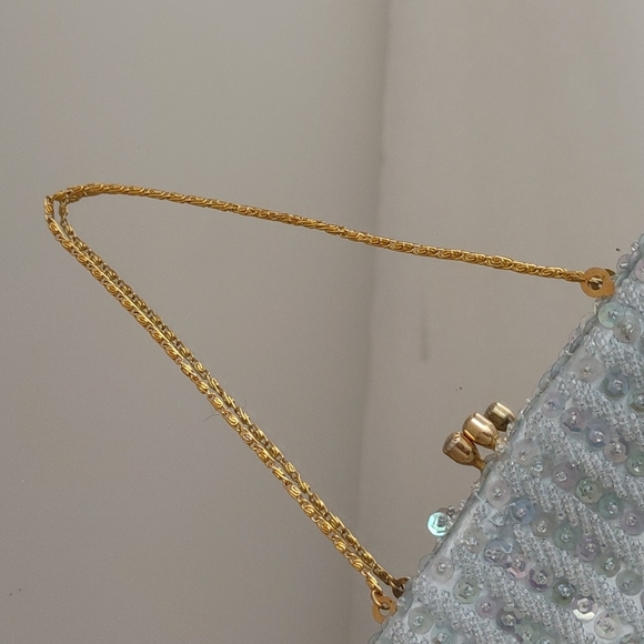 Vintage Richere Clutch Evening Bag Made in Hong Kong Sequined Beads Aqua Blue - Picture 16 of 17